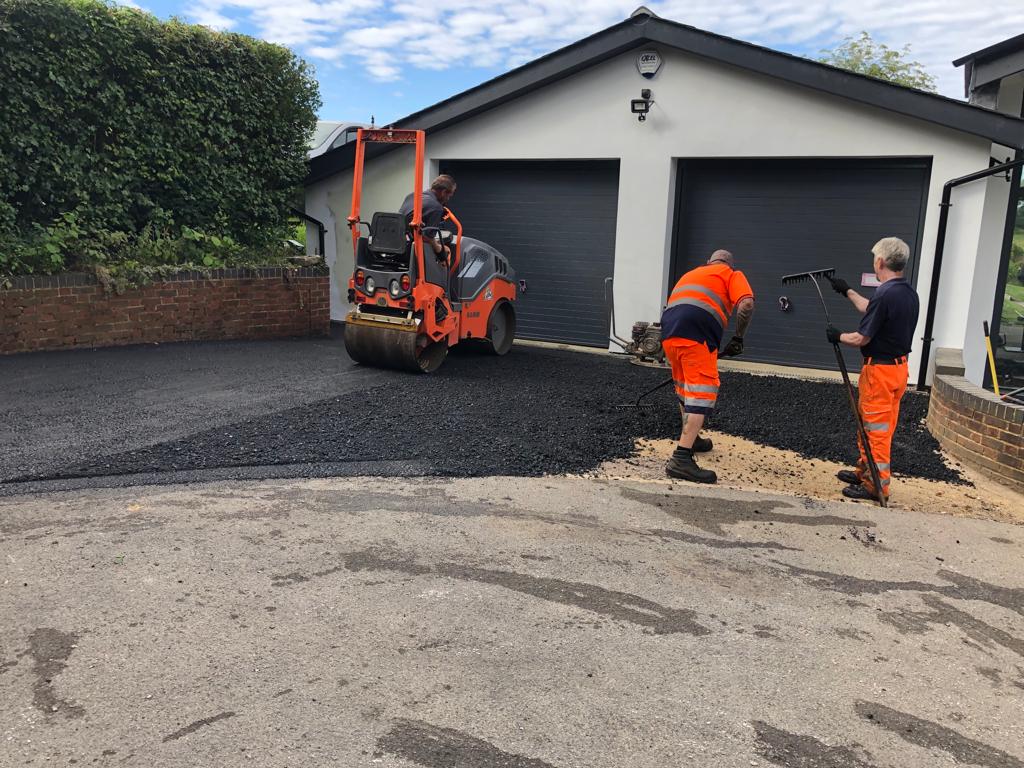 This is a photo of a bitumen driveway which is in the process of being installed by Goondiwindi Asphalt & Bitumen Surfacing